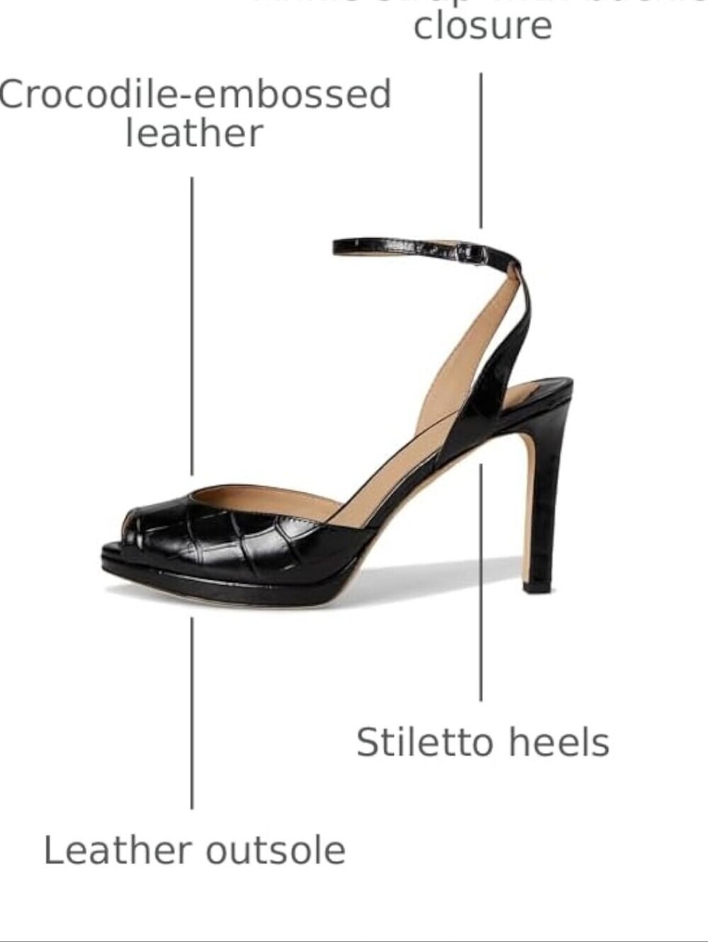 Lauren Ralph Lauren Kyla Croc Embossed Leather Peep Toe Sandal Heels 8 - Picture 7 of 16